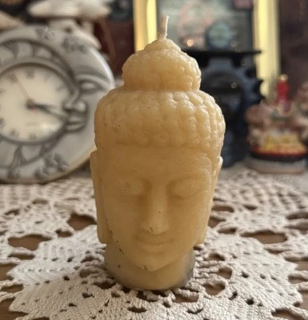 Vintage Whimsical Folk Art Buddha Head Candle Handcrafted Beeswax Figural